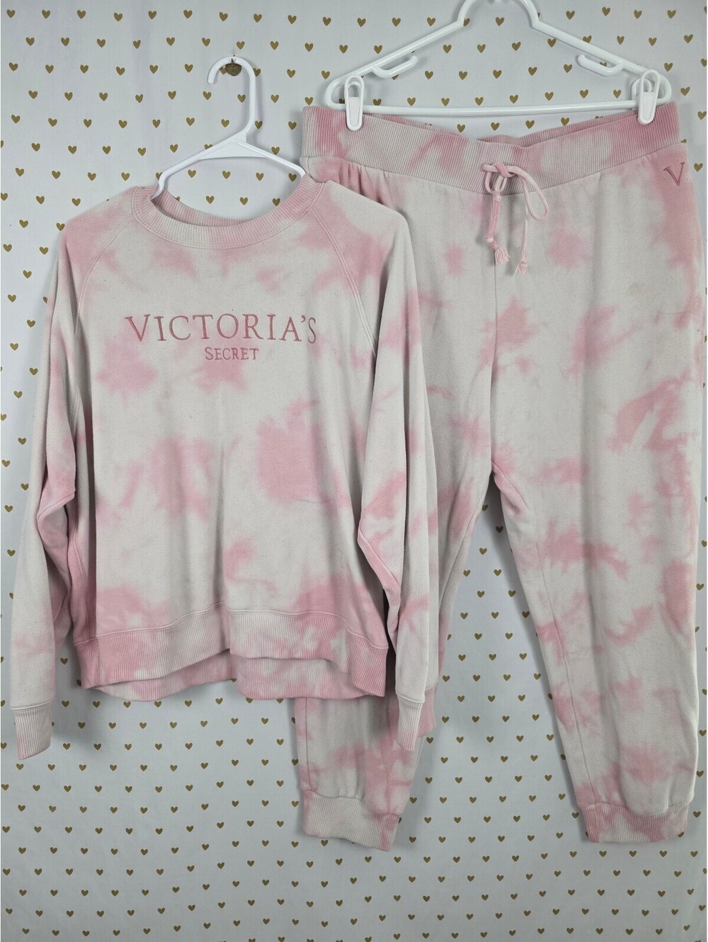 Victorias Secret Tye Dye Super Soft Pink Sweater Sweats Outfit Set XL